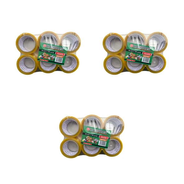 Hasbros Bant Şeffaf Koli Bandı / 45 mm x 100 YRD - 91 Metre / 6'lı 3 Paket - 18 Rulo ürün görseli 1