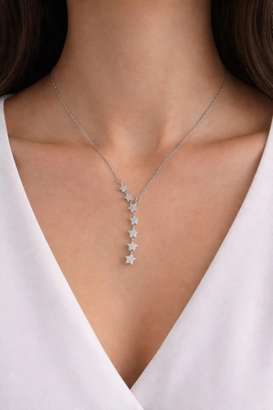 Zirkon Taşlı Yıldız Detaylı Y Model Çelik Kolye ürün görseli 1