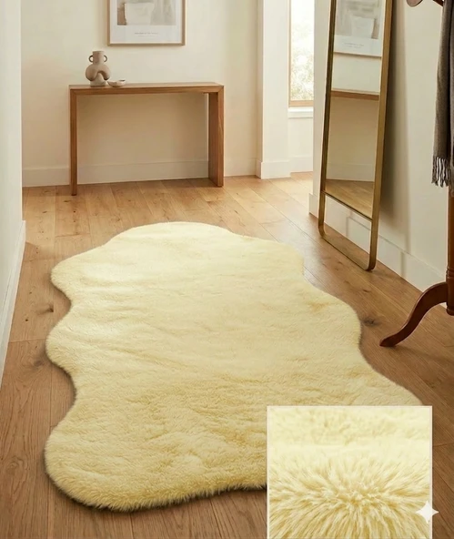 Carpet Dekor Peluş Yumuşak Dekoratif Halı Krem Rengi ürün görseli 1