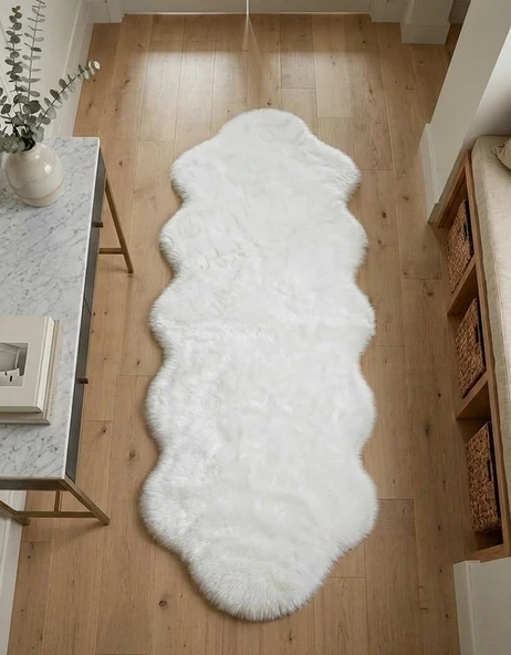 Carpet Dekor Peluş Yumuşak Dekoratif Halı Simetrik Desen Beyaz ürün görseli 1