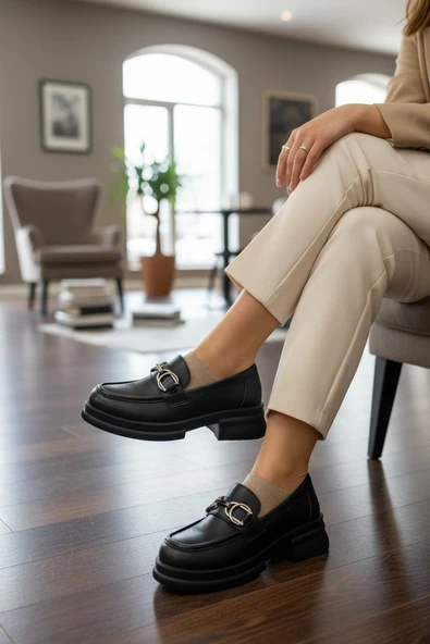 Enoch Kadın Gümüş At Nalı Tokalı Comfort Tabanlı Maskülen Loafer ürün görseli 1