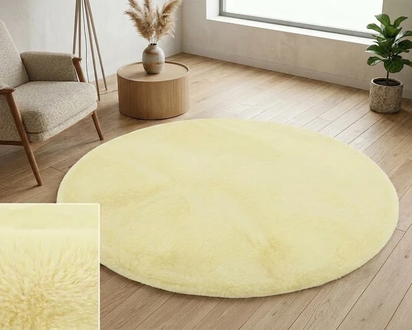 Carpet Dekor Peluş Yumuşak Dekoratif Halı Yuvarlak Krem Rengi ürün görseli 1