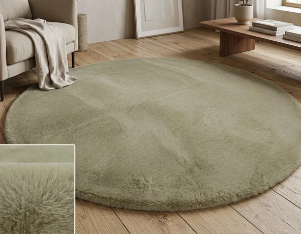 Carpet Dekor Peluş Yumuşak Dekoratif Halı Yuvarlak Taş Rengi ürün görseli 1