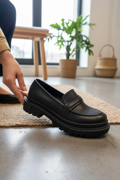 Enoch Kadın Minimalist Bant Detaylı Tırtıklı Chunky Taban Loafer ürün görseli 1