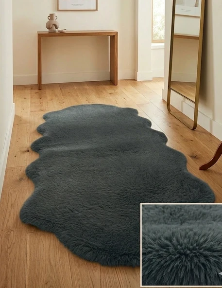 Carpet Dekor Peluş Yumuşak Dekoratif Halı Simetrik Desen Antrasit Rengi ürün görseli 1