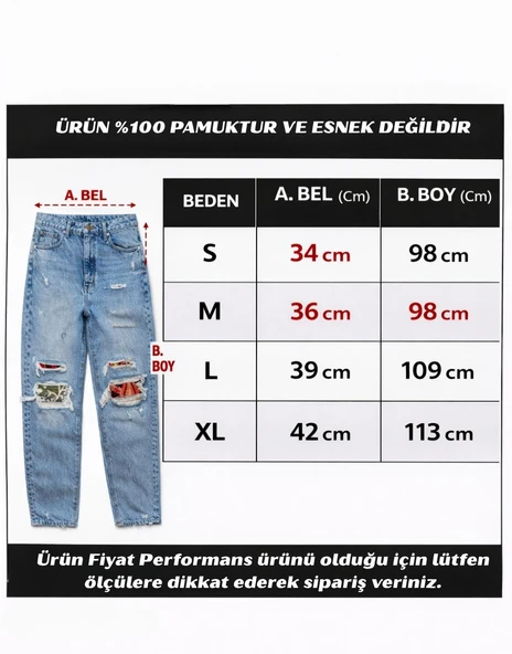 Boyfriend Kadın Patchwork Kot Pantolon - Resim 3