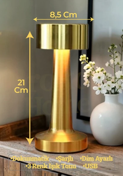 Dokunmatik Masa Gece Lambası Dokunmatik Lamba Abajur Led Şarjlı Masa Lambası Gold Boy:21 Cm Ledli ürün görseli 1