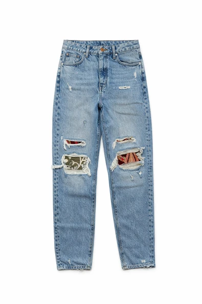 Boyfriend Kadın Patchwork Kot Pantolon ürün görseli 1
