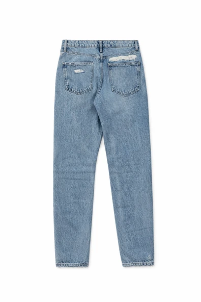 Boyfriend Kadın Patchwork Kot Pantolon - Resim 2
