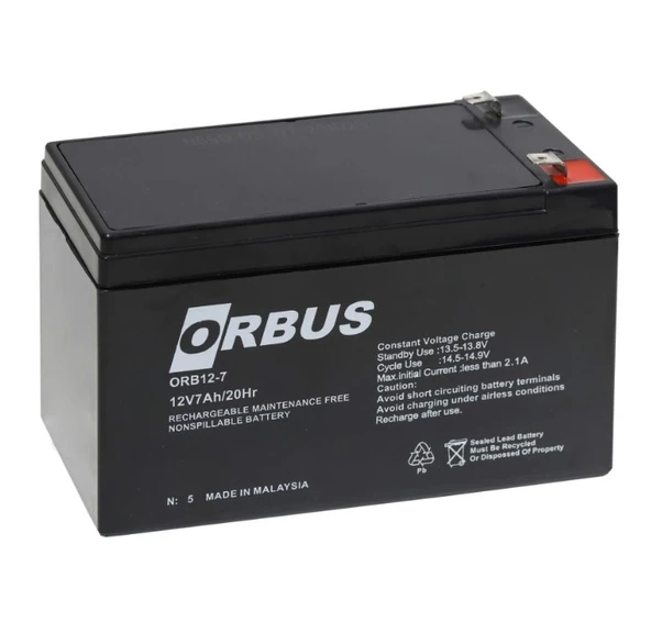 ORBUS ORB12-7 12 VOLT 7 AMPER KURU TİP AKÜ (150X65X90 MM) ürün görseli 1