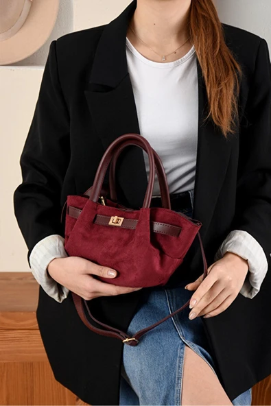 Yeni Sezon Kilit Detaylı Süet&Nubuk Uzun Askılı Trend Mini Çanta (14x27) ürün görseli 1