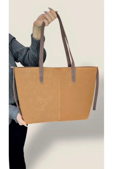 Kadın Süet Geniş Hacimli Fermuarlı Günlük Tote Model Büyük Boy(40x28) ürün görseli 1