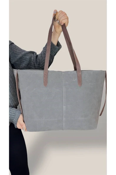 Kadın Süet Geniş Hacimli Fermuarlı Günlük Tote Model Büyük Boy(40x28) ürün görseli 1