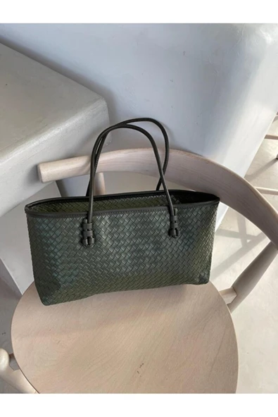 Pita Örgü Detaylı Baget Uzun Orta Boy Çanta (37x24) ürün görseli 1