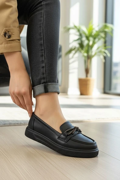 Enoch Kadın Antrasit Kırçıllı Bağcık Detaylı Comfort Şehir Loafer ürün görseli 1