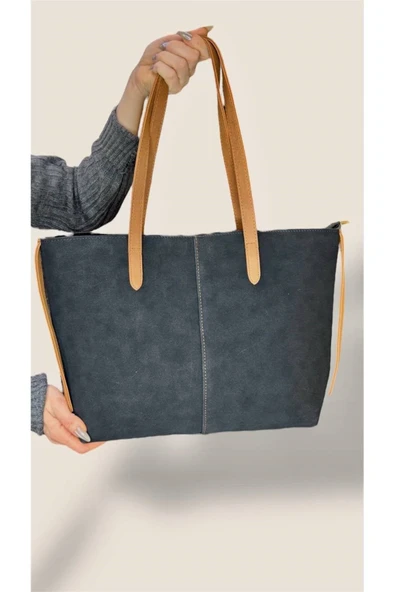 Kadın Süet Geniş Hacimli Fermuarlı Günlük Tote Model Büyük Boy(40x28) ürün görseli 1