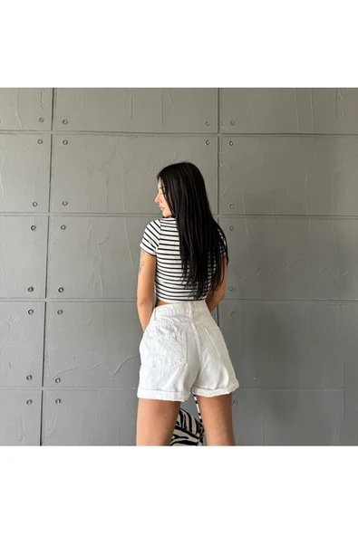 Çizgili Crop Rahat Kumaş - Resim 2