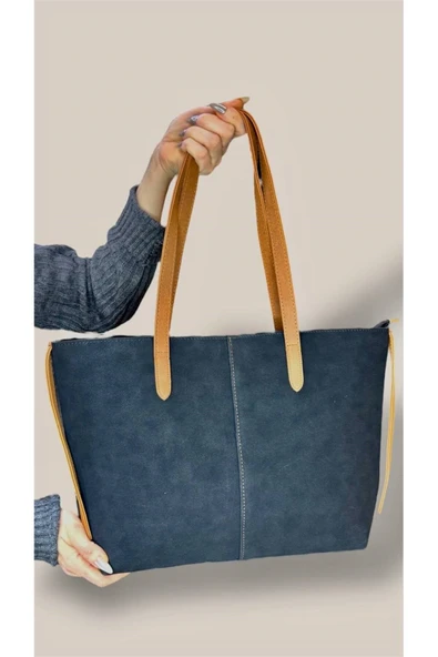 Kadın Süet Geniş Hacimli Fermuarlı Günlük Tote Model Büyük Boy(40x28) ürün görseli 1