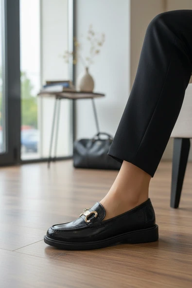Enoch Kadın Gold Köprü Tokalı Comfort Tabanlı Maskülen Loafer ürün görseli 1