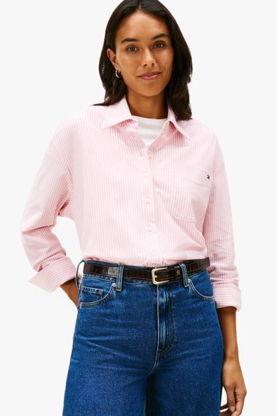 Tommy Hilfiger   PIQUE STRIPE RLX SHIRT Kadın Pembe UK Gömlek - WW0WW47878 ürün görseli 1