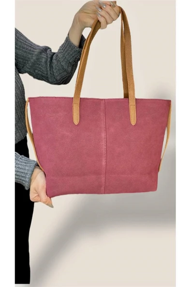 Kadın Süet Geniş Hacimli Fermuarlı Günlük Tote Model Büyük Boy(40x28) ürün görseli 1