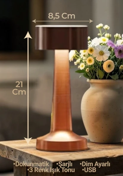 Dokunmatik Masa Gece Lambası Dokunmatik Lamba Abajur Led Şarjlı Masa Lambası Ledli Gold Rose 21 Cm ürün görseli 1