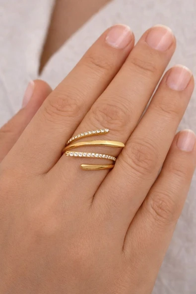 Xuping Kadın Altın Renk Zirkon Taşlı Çok Sıralı Modern Stil Yüzük ürün görseli 1