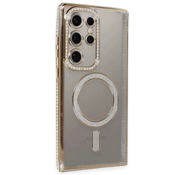 Samsung Galaxy S24 Ultra Uyumlu Kılıf Joke Simli Magneticsafe Kılıf - Gold ürün görseli 1