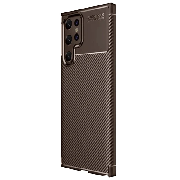 Samsung Galaxy S25 Ultra Uyumlu Kılıf Auto Focus Karbon Kapak - Kahverengi ürün görseli 1