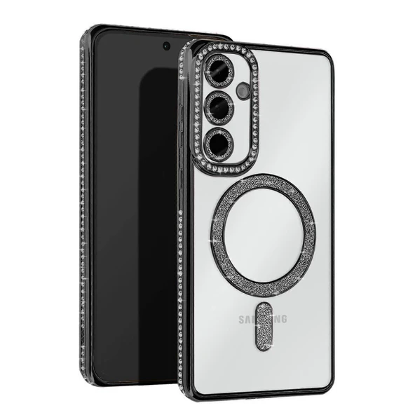 Samsung Galaxy S25 Uyumlu Kılıf Joke Simli Magneticsafe Kılıf - Siyah ürün görseli 1