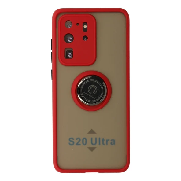 Samsung Galaxy S20 Ultra Uyumlu Kılıf Montreal Yüzüklü Silikon Kapak - Kırmızı ürün görseli 1