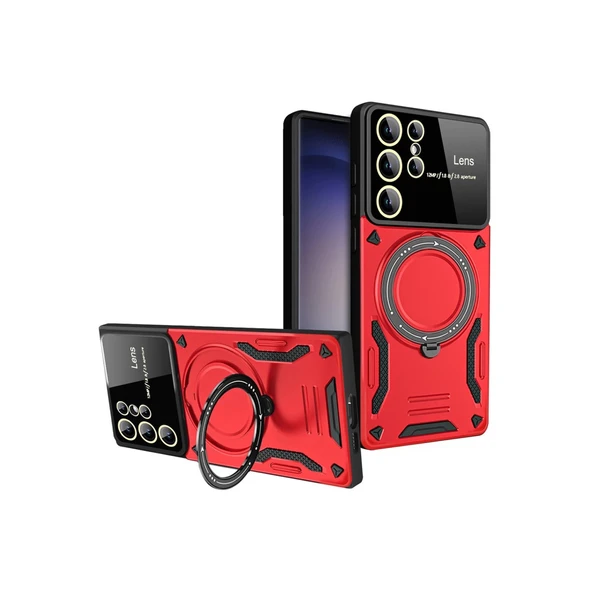 Samsung Galaxy S25 Ultra Uyumlu Kılıf Joy Lens Standlı Kapak - Kırmızı ürün görseli 1
