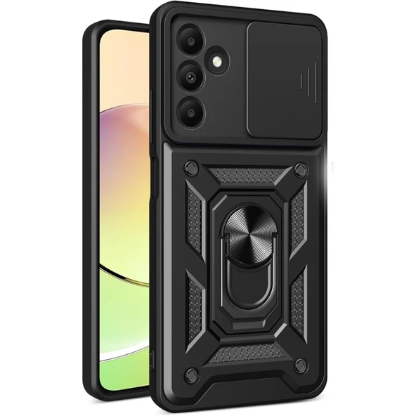Samsung Galaxy M15 Uyumlu Kılıf Pars Lens Yüzüklü Silikon - Siyah ürün görseli 1