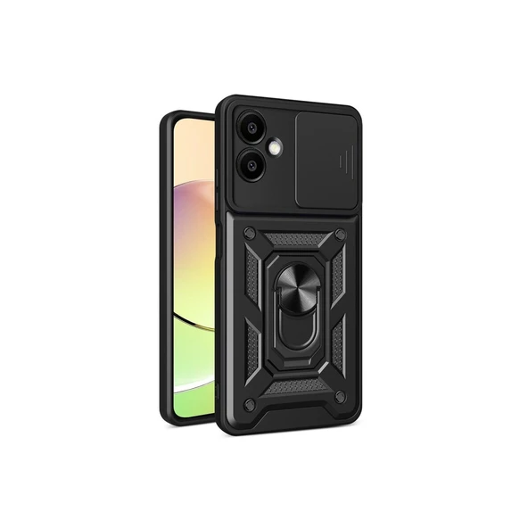 Samsung Galaxy A06 Uyumlu Kılıf Pars Lens Yüzüklü Silikon - Siyah ürün görseli 1