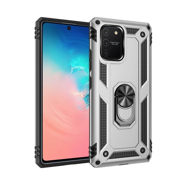 Samsung Galaxy A91 / S10 Lite Uyumlu Kılıf Sofya Yüzüklü Silikon Kapak - Gümüş ürün görseli 1