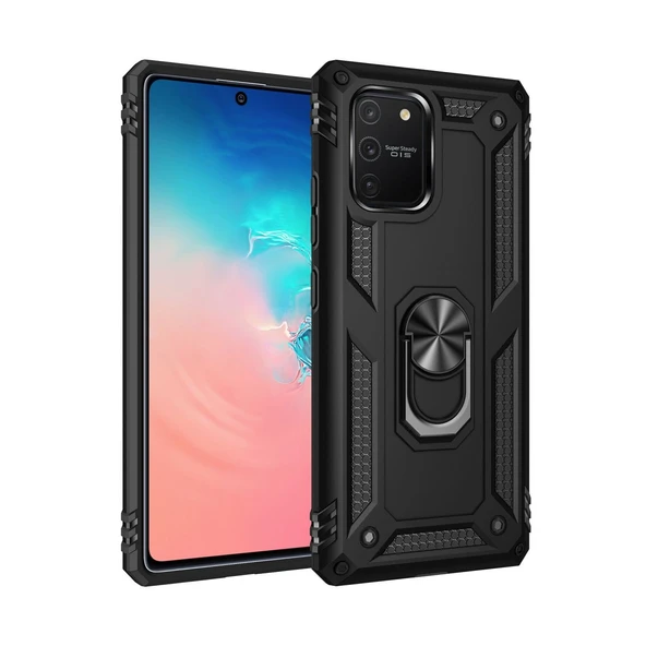 Samsung Galaxy A91 / S10 Lite Uyumlu Kılıf Sofya Yüzüklü Silikon Kapak - Siyah ürün görseli 1