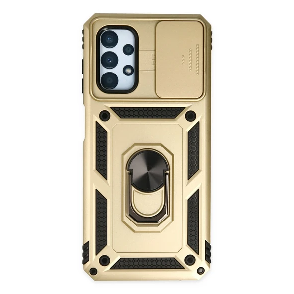 Samsung Galaxy A13 4g Uyumlu Kılıf Pars Lens Yüzüklü Silikon - Gold ürün görseli 1