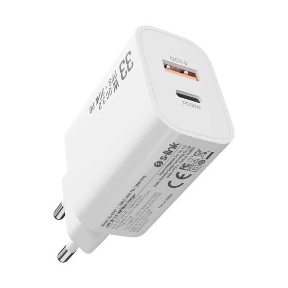 S-link SL-EC67 Type USB-C 30W PD / 33W PPS USB QC 3.0 18W Hızlı Ev Şarj Adaptörü (F-60) ürün görseli 1
