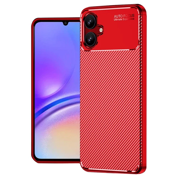 Samsung Galaxy A06 Uyumlu Kılıf Auto Focus Karbon Kapak - Kırmızı ürün görseli 1