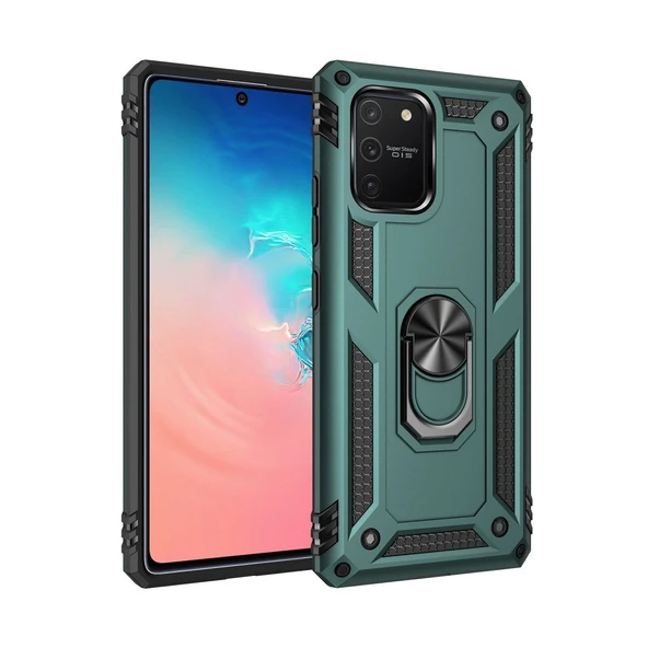 Samsung Galaxy A91 / S10 Lite Uyumlu Kılıf Sofya Yüzüklü Silikon Kapak - Yeşil ürün görseli 1