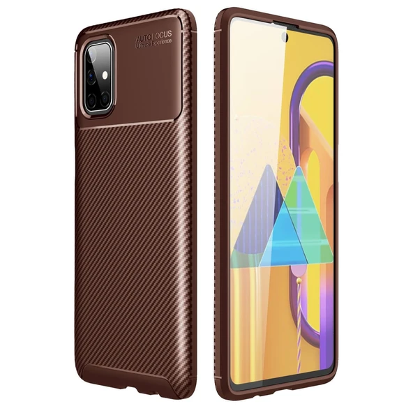 Samsung Galaxy M51 Uyumlu Kılıf Auto Focus Karbon Kapak - Kahverengi ürün görseli 1