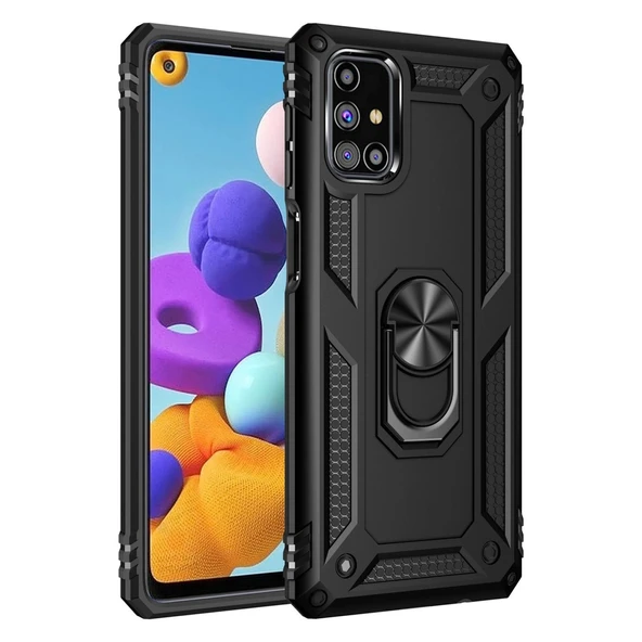 Samsung Galaxy M51 Uyumlu Kılıf Sofya Yüzüklü Silikon Kapak - Siyah ürün görseli 1