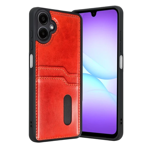 Samsung Galaxy A07 4g Uyumlu Sara Kartvizitli Deri Kılıf - Kırmızı ürün görseli 1