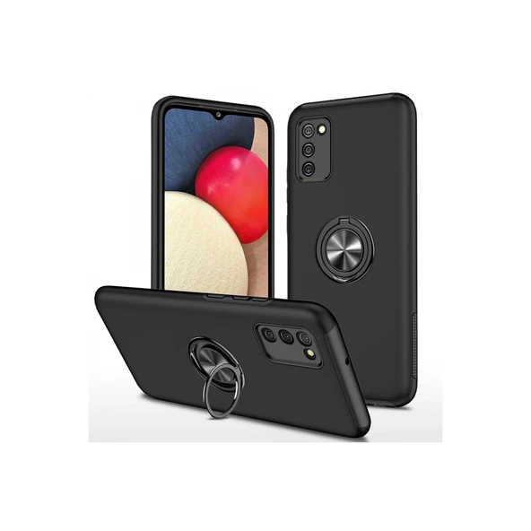 Samsung Galaxy A02s Uyumlu Kılıf Elit Yüzüklü Kapak - Siyah ürün görseli 1