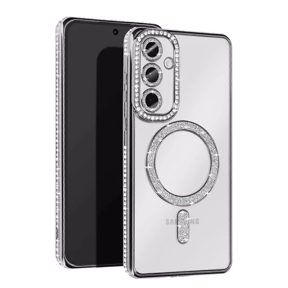 Samsung Galaxy A25 5g Uyumlu Joke Simli Magneticsafe Kılıf - Gümüş ürün görseli 1