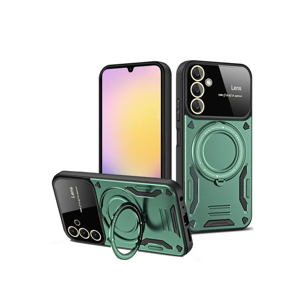 Samsung Galaxy A26 Uyumlu Kılıf Joy Lens Standlı Kapak - Koyu Yeşil ürün görseli 1
