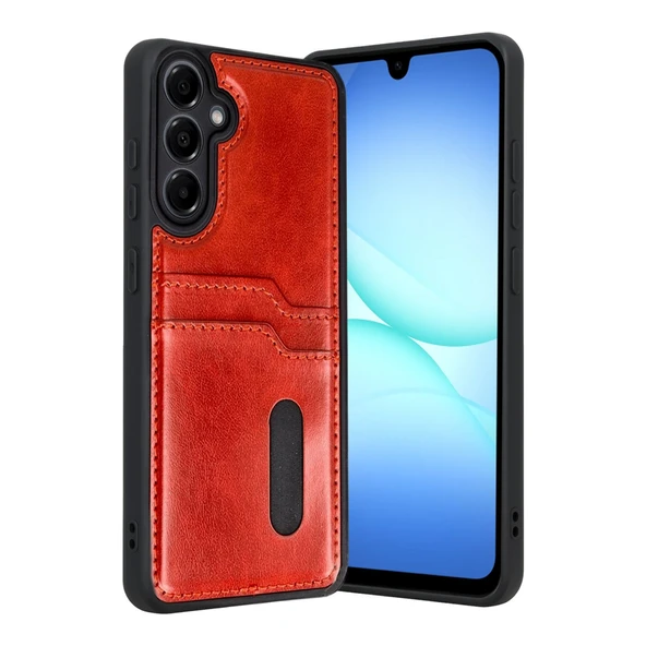 Samsung Galaxy A17 5g Uyumlu Sara Kartvizitli Deri Kılıf - Kırmızı ürün görseli 1