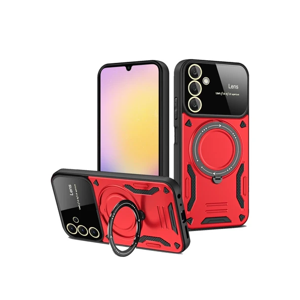 Samsung Galaxy A15 4g Uyumlu Kılıf Joy Lens Standlı Kapak - Kırmızı ürün görseli 1
