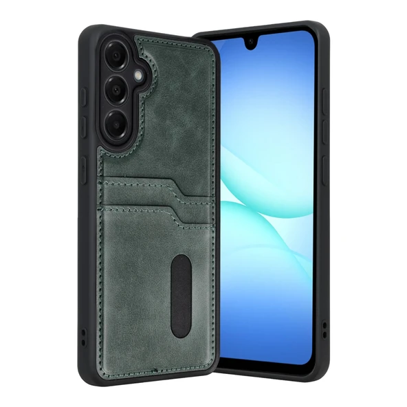 Samsung Galaxy A17 5g Uyumlu Sara Kartvizitli Deri Kılıf - Yeşil ürün görseli 1