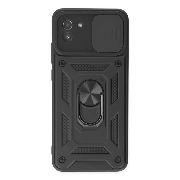 Samsung Galaxy A03 Uyumlu Kılıf Pars Lens Yüzüklü Silikon - Siyah ürün görseli 1